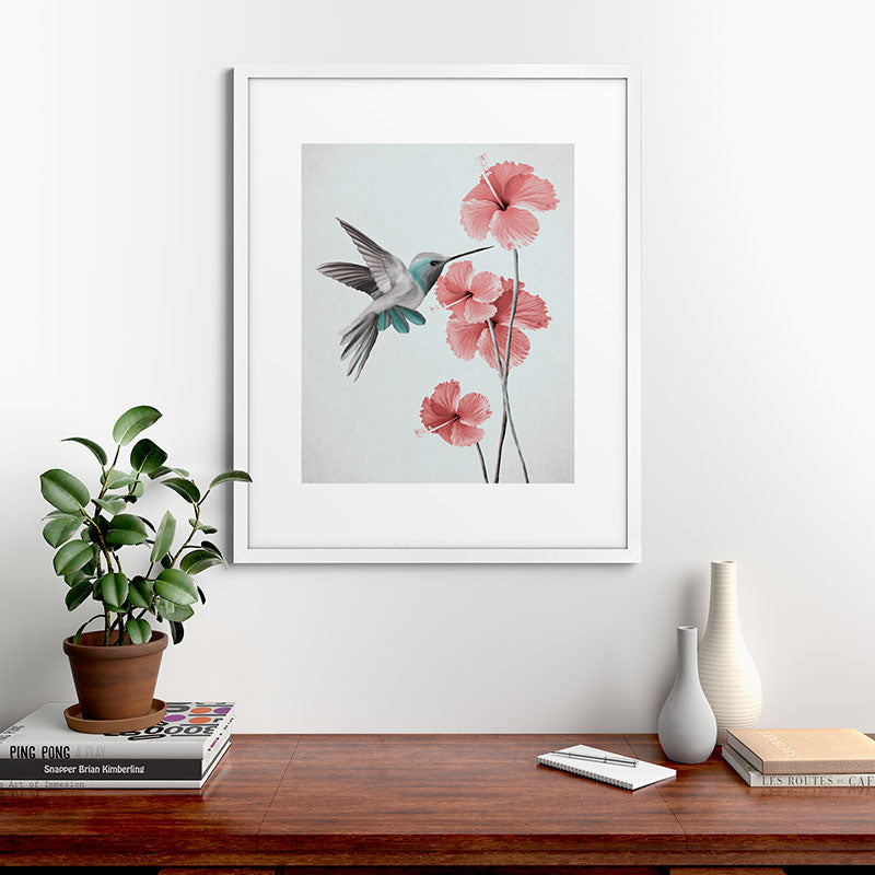 Hummingbird with Hibiscus Framed Art Print Gallery Image 56