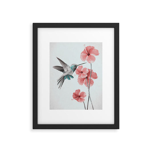 Hummingbird with Hibiscus Framed Art Print Gallery Image 2