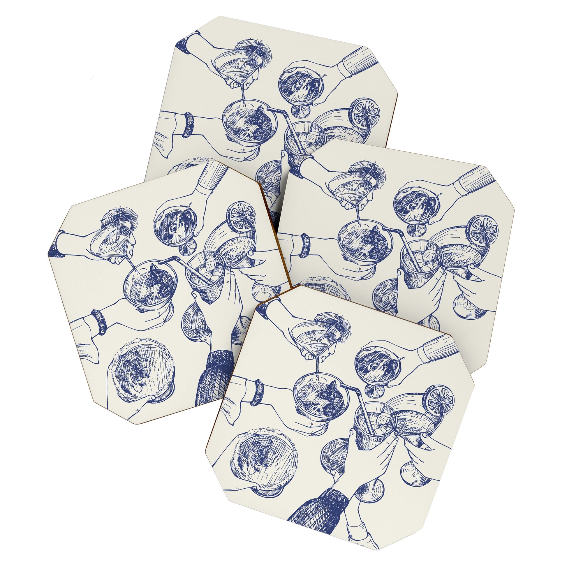 Cheers Dears - Blue Vintage Cocktails Illustration Coaster Gallery Image 1