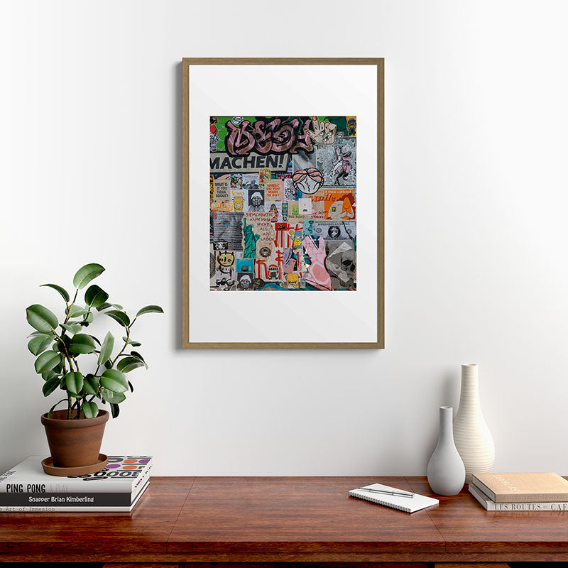 Sticker and graffiti wall background 2 - Berlin street art photography Framed Art Print Gallery Image 13