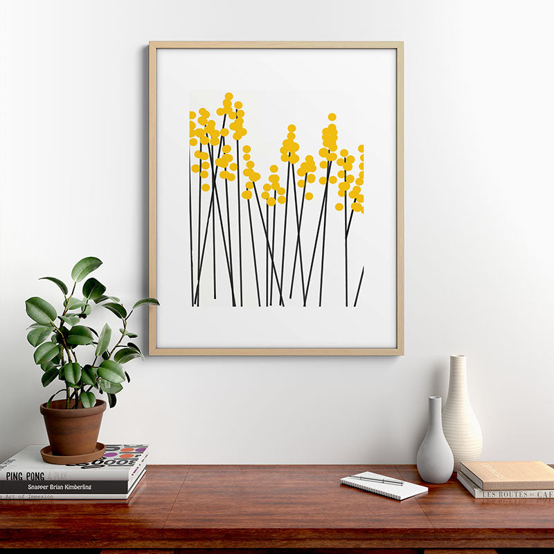 Hello Spring! Yellow/Black Retro Plants on White #decor #society6 #buyart Framed Art Print Gallery Image 29