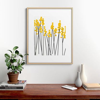 Hello Spring! Yellow/Black Retro Plants on White #decor #society6 #buyart Framed Art Print Gallery Image 29