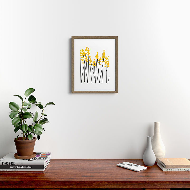 Hello Spring! Yellow/Black Retro Plants on White #decor #society6 #buyart Framed Art Print Gallery Image 15
