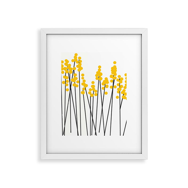 Hello Spring! Yellow/Black Retro Plants on White #decor #society6 #buyart Framed Art Print Gallery Image 31