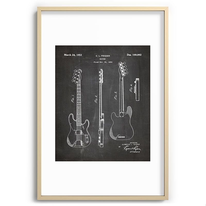 Bass Guitar Patent - Bass Guitarist Art - Black Chalkboard Framed Art Print Gallery Image 102