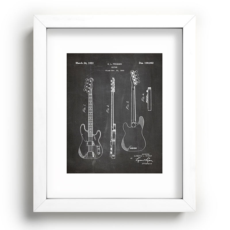 Bass Guitar Patent - Bass Guitarist Art - Black Chalkboard Framed Art Print Gallery Image 103