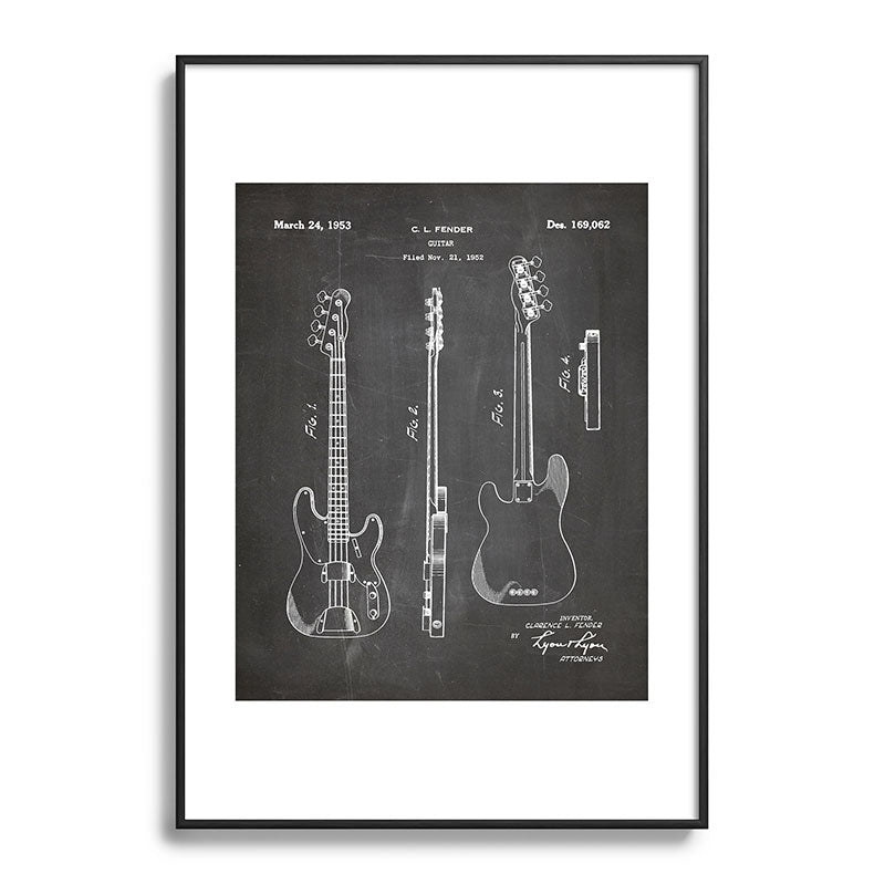 Bass Guitar Patent - Bass Guitarist Art - Black Chalkboard Framed Art Print Gallery Image 113