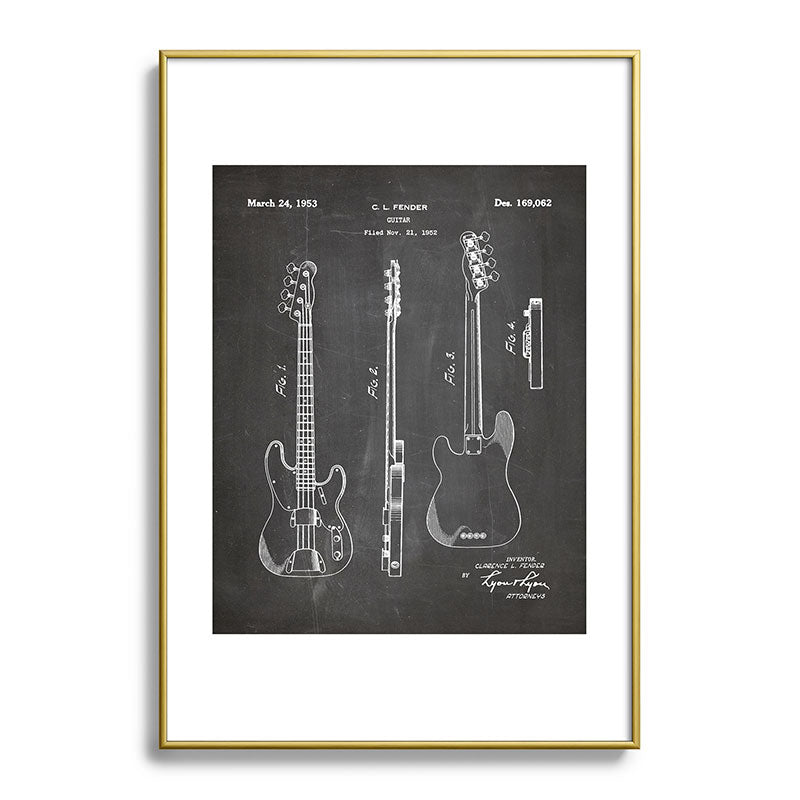 Bass Guitar Patent - Bass Guitarist Art - Black Chalkboard Framed Art Print Gallery Image 123