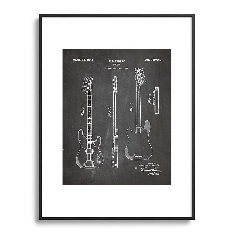 Bass Guitar Patent - Bass Guitarist Art - Black Chalkboard Framed Art Print Gallery Image 115