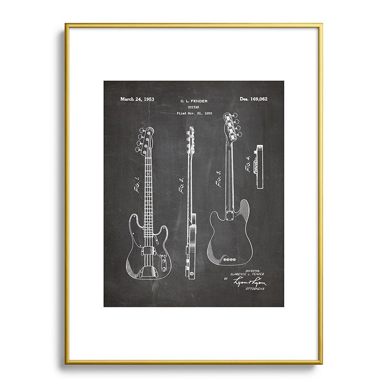 Bass Guitar Patent - Bass Guitarist Art - Black Chalkboard Framed Art Print Gallery Image 125