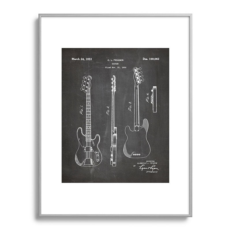 Bass Guitar Patent - Bass Guitarist Art - Black Chalkboard Framed Art Print Gallery Image 135