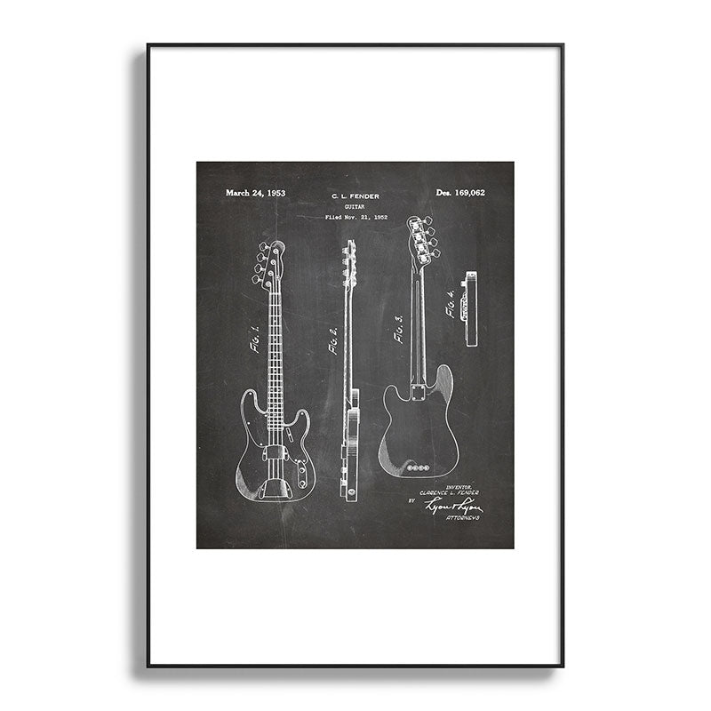 Bass Guitar Patent - Bass Guitarist Art - Black Chalkboard Framed Art Print Gallery Image 119
