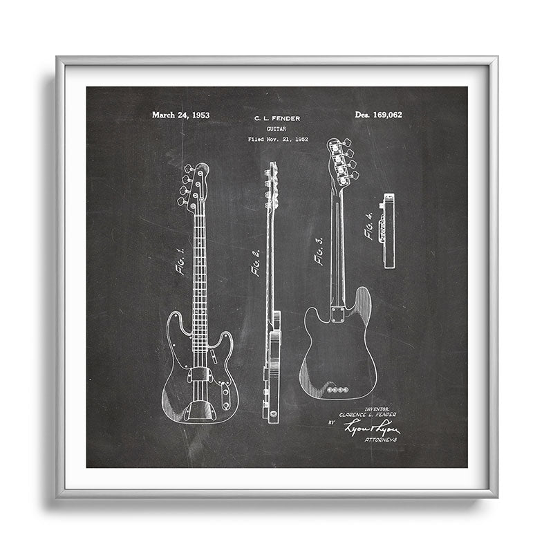 Bass Guitar Patent - Bass Guitarist Art - Black Chalkboard Framed Art Print Gallery Image 140
