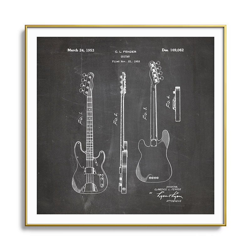 Bass Guitar Patent - Bass Guitarist Art - Black Chalkboard Framed Art Print Gallery Image 136