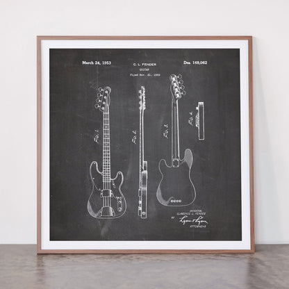 Bass Guitar Patent - Bass Guitarist Art - Black Chalkboard Framed Art Print Gallery Image 21