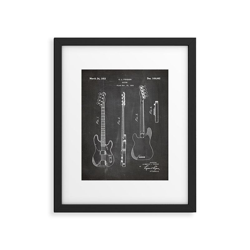 Bass Guitar Patent - Bass Guitarist Art - Black Chalkboard Framed Art Print Gallery Image 1