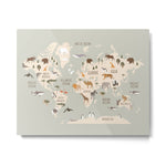 Kids world map with animals in green Metal Print Gallery Image 1