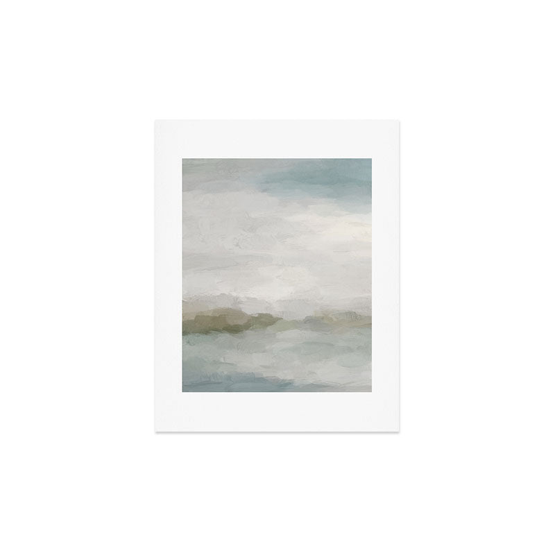 Break in the Weather III - Gray Clouds Sunrise Sage Green Blue Ocean Horizon Abstract Water Painting Art Print Gallery Image 3