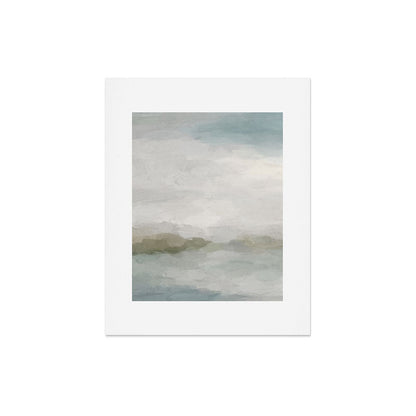 Break in the Weather III - Gray Clouds Sunrise Sage Green Blue Ocean Horizon Abstract Water Painting Art Print Gallery Image 5