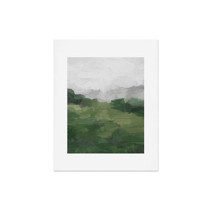Green Mountain - Valley Hills Gray Sky Grass Plants Abstract Nature Painting Art Print Wall Decor Art Print Gallery Image 4