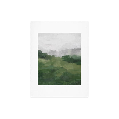 Green Mountain - Valley Hills Gray Sky Grass Plants Abstract Nature Painting Art Print Wall Decor Art Print Gallery Image 6