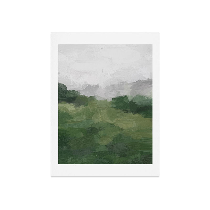 Green Mountain - Valley Hills Gray Sky Grass Plants Abstract Nature Painting Art Print Wall Decor Art Print Gallery Image 7