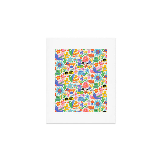 Playful Meadow Cute Animals with Motivational Affirmations - Bright Rainbow Art Print Gallery Image 1