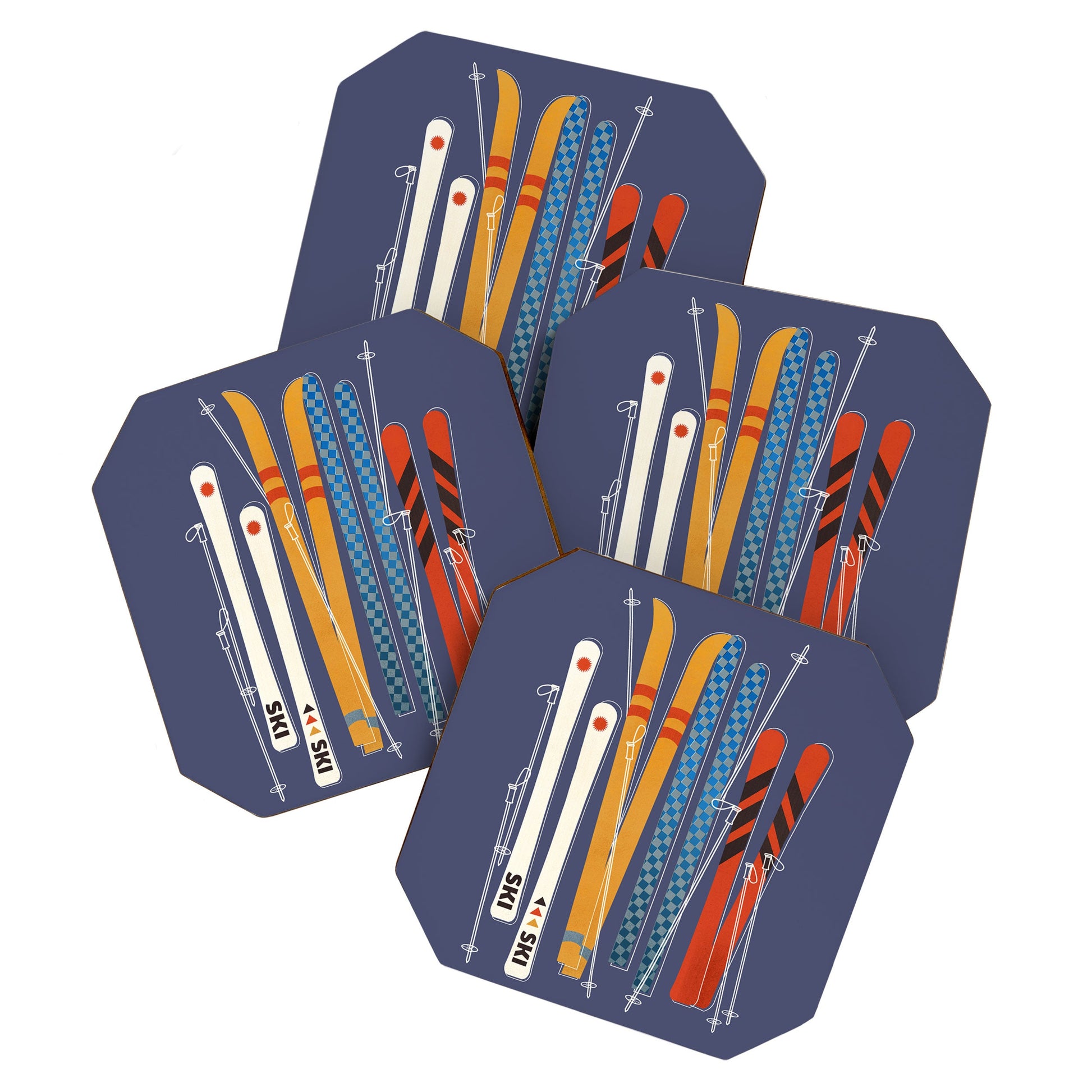 Retro Colorful Skis Coaster Gallery Image 1