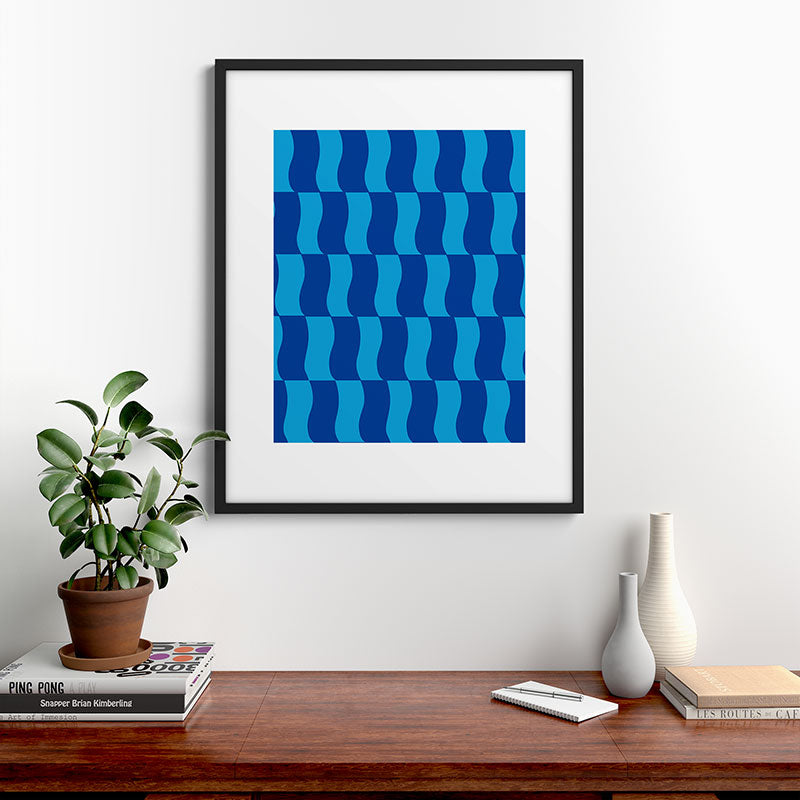 Cobalt Sky Wavy Blocks Framed Art Print Gallery Image 9