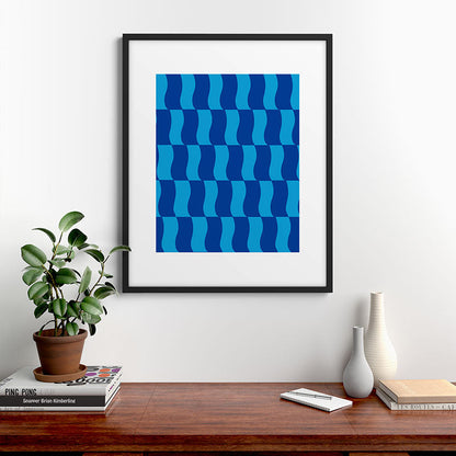 Cobalt Sky Wavy Blocks Framed Art Print Gallery Image 9
