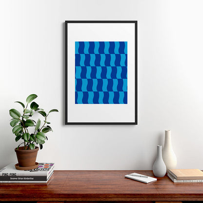 Cobalt Sky Wavy Blocks Framed Art Print Gallery Image 8