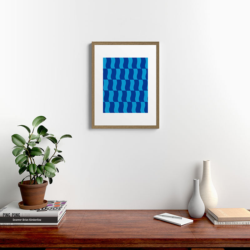 Cobalt Sky Wavy Blocks Framed Art Print Gallery Image 16