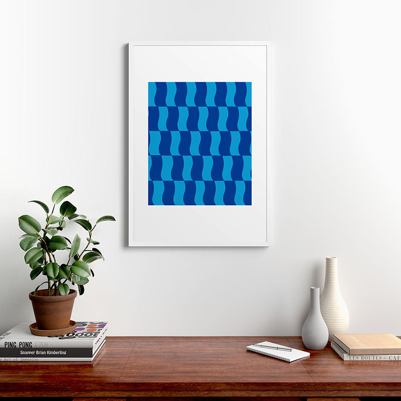 Cobalt Sky Wavy Blocks Framed Art Print Gallery Image 37