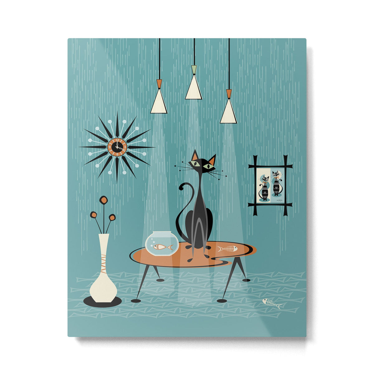 Mid Century Mishchief/ Cat Red Handed I Metal Print Gallery Image 6