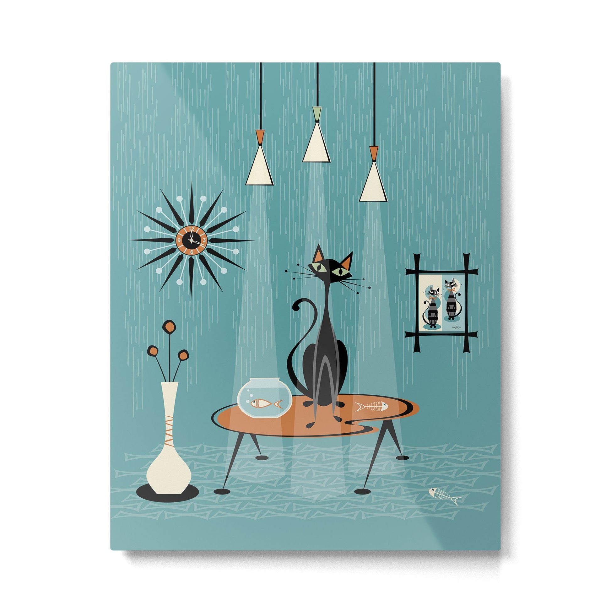 Mid Century Mishchief/ Cat Red Handed I Metal Print Gallery Image 6
