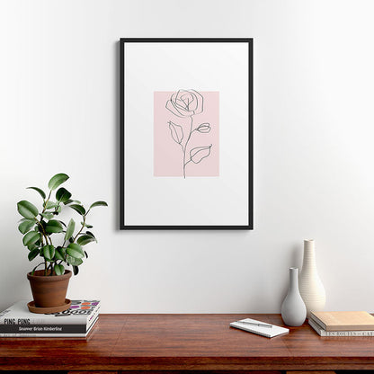 Botanical Line Art, Line Rose, Pink Wall Art, Minimalist Modern Art by Synplus Framed Art Print Gallery Image 6