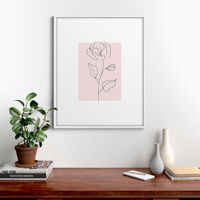 Botanical Line Art, Line Rose, Pink Wall Art, Minimalist Modern Art by Synplus Framed Art Print Gallery Image 28
