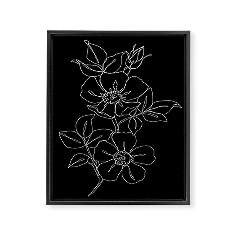 Botanical illustration one line drawing - Rose Black Framed Canvas Print Gallery Image 3