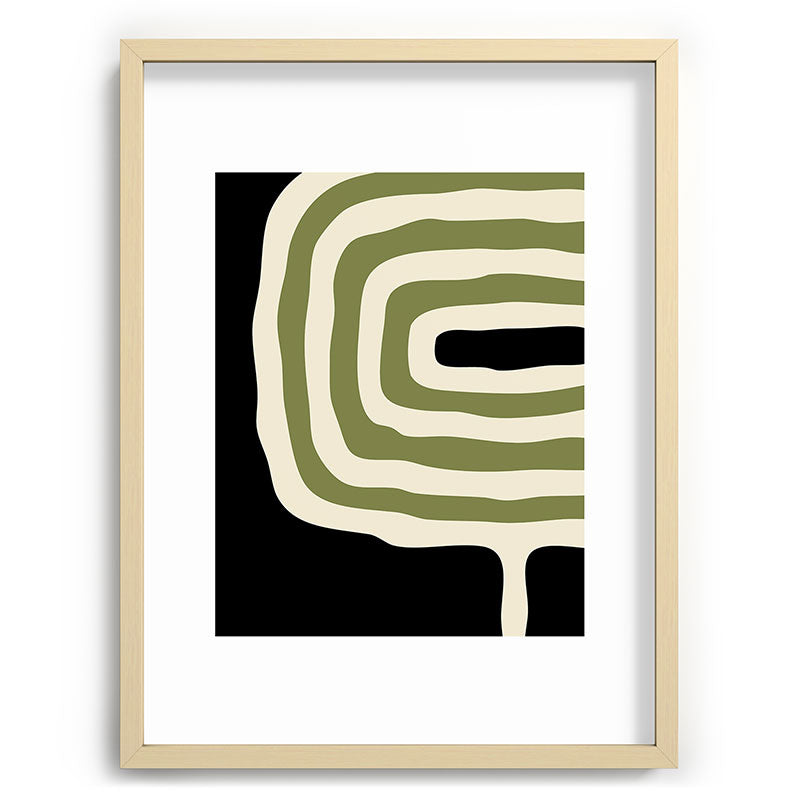 Abstract Geometric Rings 234 Black Olive Green and Beige Framed Art Print Gallery Image 100