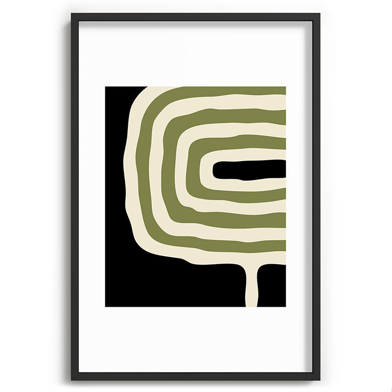Abstract Geometric Rings 234 Black Olive Green and Beige Framed Art Print Gallery Image 85