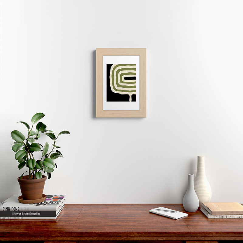 Abstract Geometric Rings 234 Black Olive Green and Beige Framed Art Print Gallery Image 62