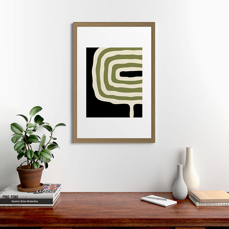 Abstract Geometric Rings 234 Black Olive Green and Beige Framed Art Print Gallery Image 56