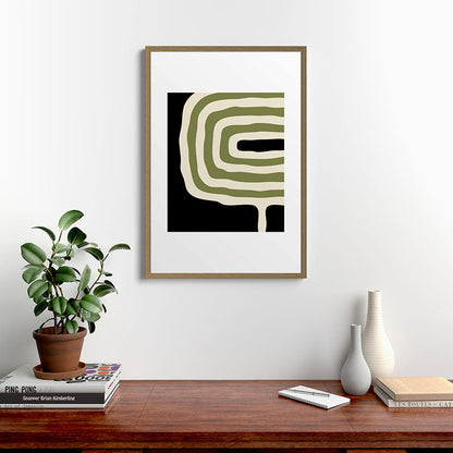 Abstract Geometric Rings 234 Black Olive Green and Beige Framed Art Print Gallery Image 18