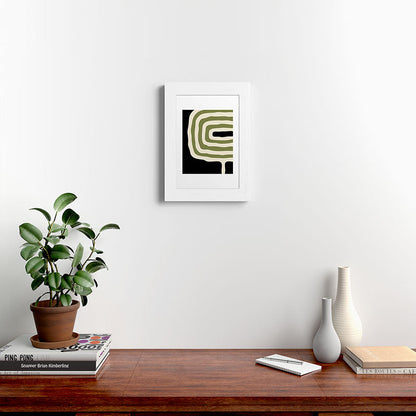 Abstract Geometric Rings 234 Black Olive Green and Beige Framed Art Print Gallery Image 72
