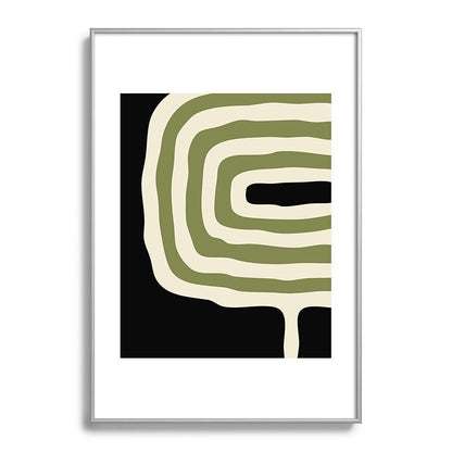 Abstract Geometric Rings 234 Black Olive Green and Beige Framed Art Print Gallery Image 132