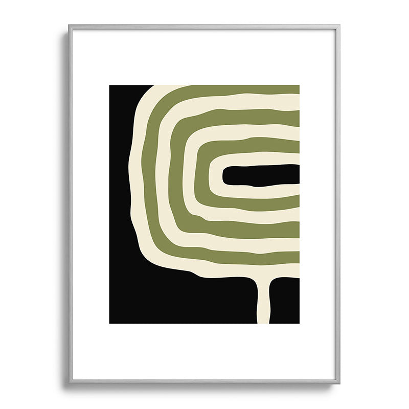 Abstract Geometric Rings 234 Black Olive Green and Beige Framed Art Print Gallery Image 135