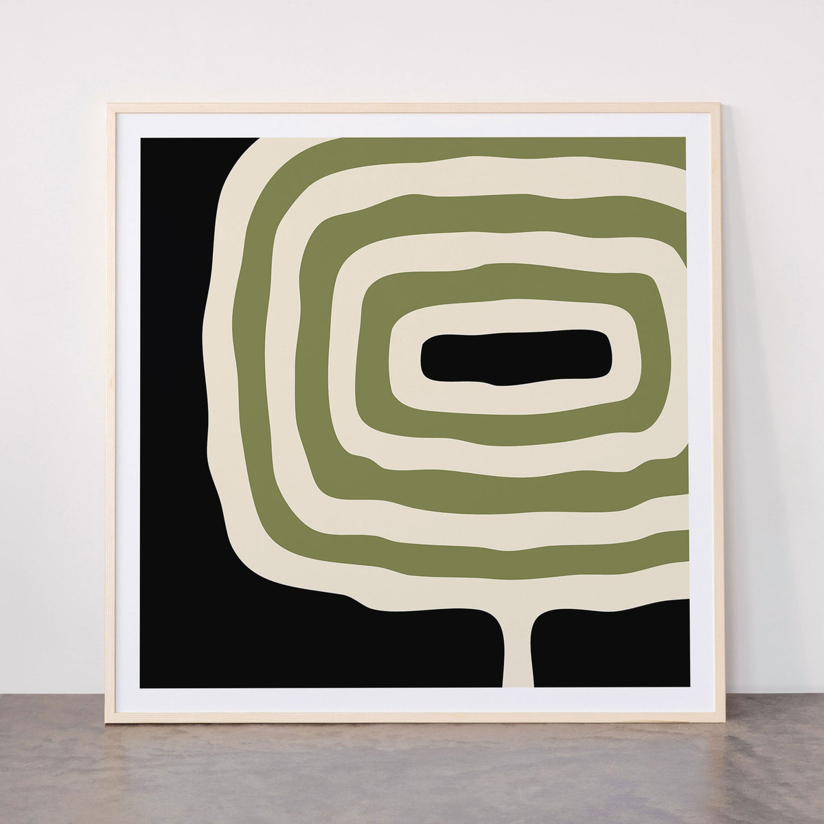 Abstract Geometric Rings 234 Black Olive Green and Beige Framed Art Print Gallery Image 33