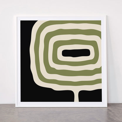Abstract Geometric Rings 234 Black Olive Green and Beige Framed Art Print Gallery Image 43