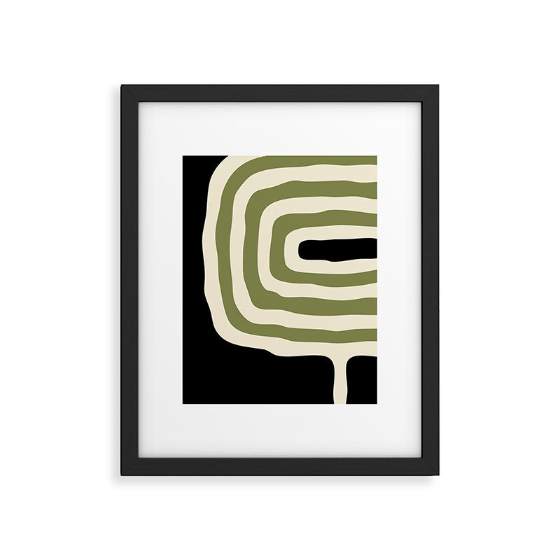 Abstract Geometric Rings 234 Black Olive Green and Beige Framed Art Print Gallery Image 5