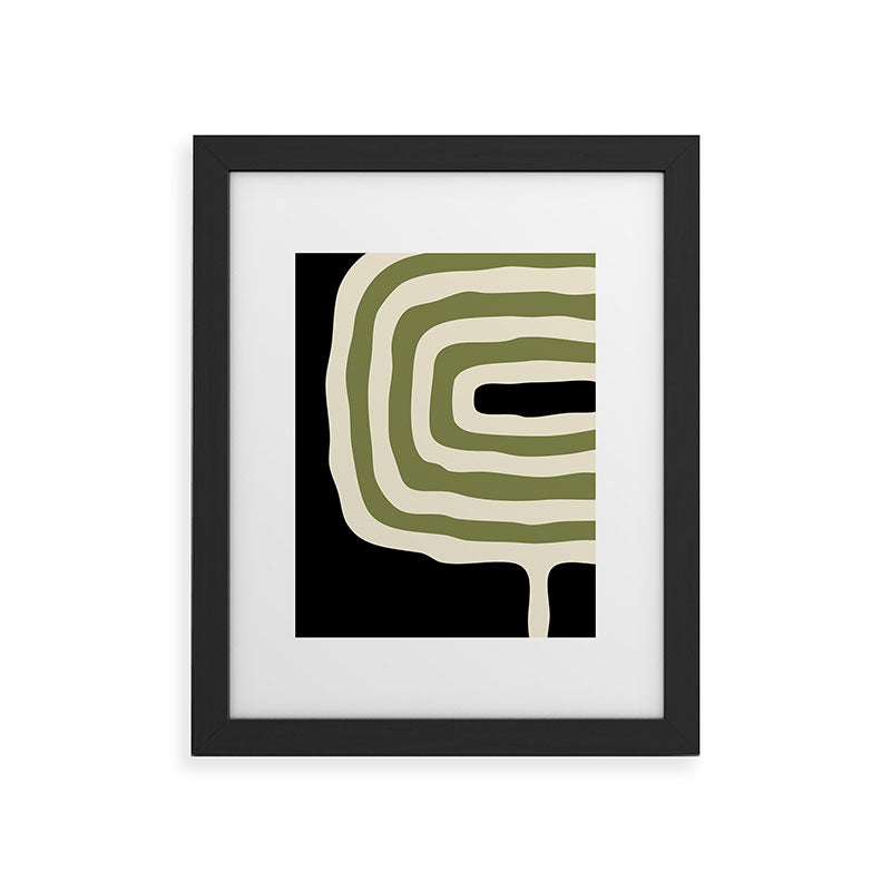 Abstract Geometric Rings 234 Black Olive Green and Beige Framed Art Print Gallery Image 41